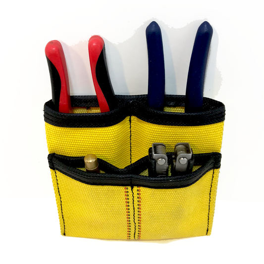 Yellow fire hose tool pouch with tools