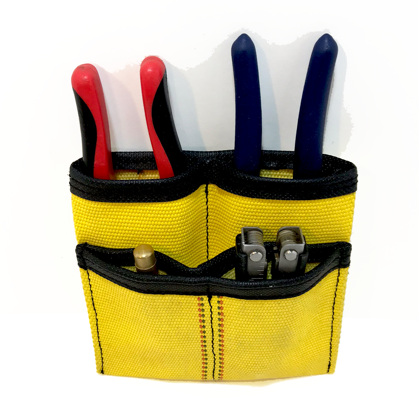 Yellow fire hose tool pouch with tools