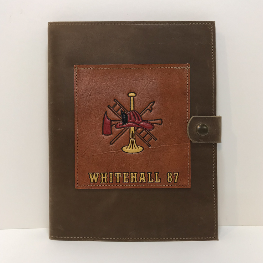 Brown Leather Notebook with Firefighter Scramble and Name
