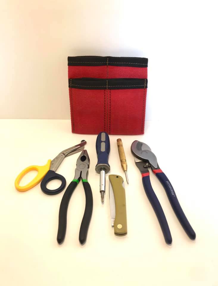 Red Fire Hose Tool Pouch with tools displayed