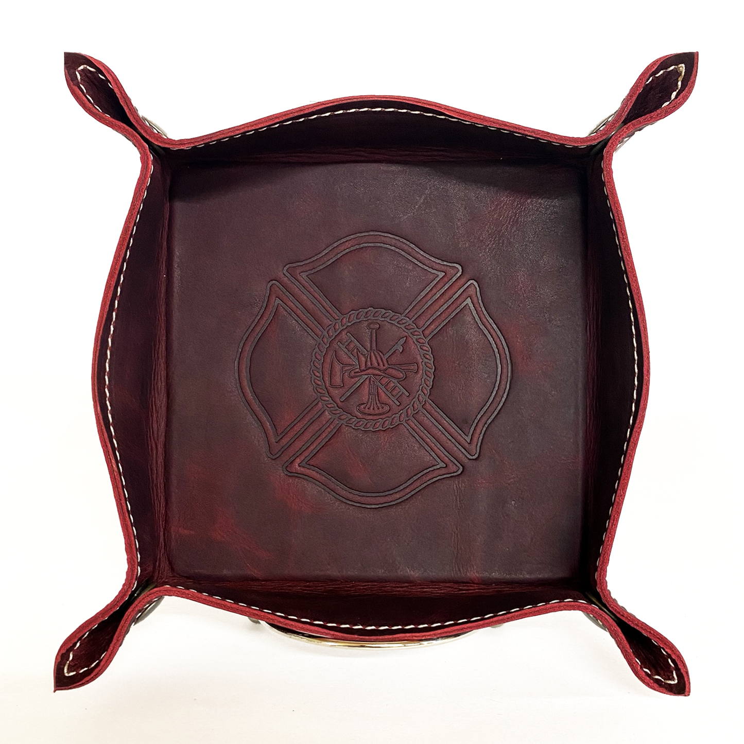 Dark Red Dresser Tray with Maltese Cross